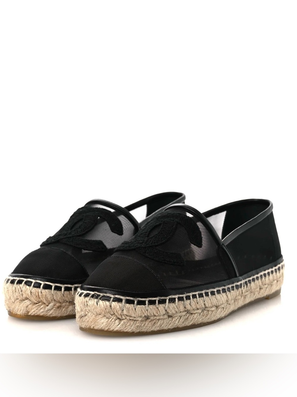 CHANEL mesh CC grosgrain black espadrilles size 40 EUC BOX & dust bag